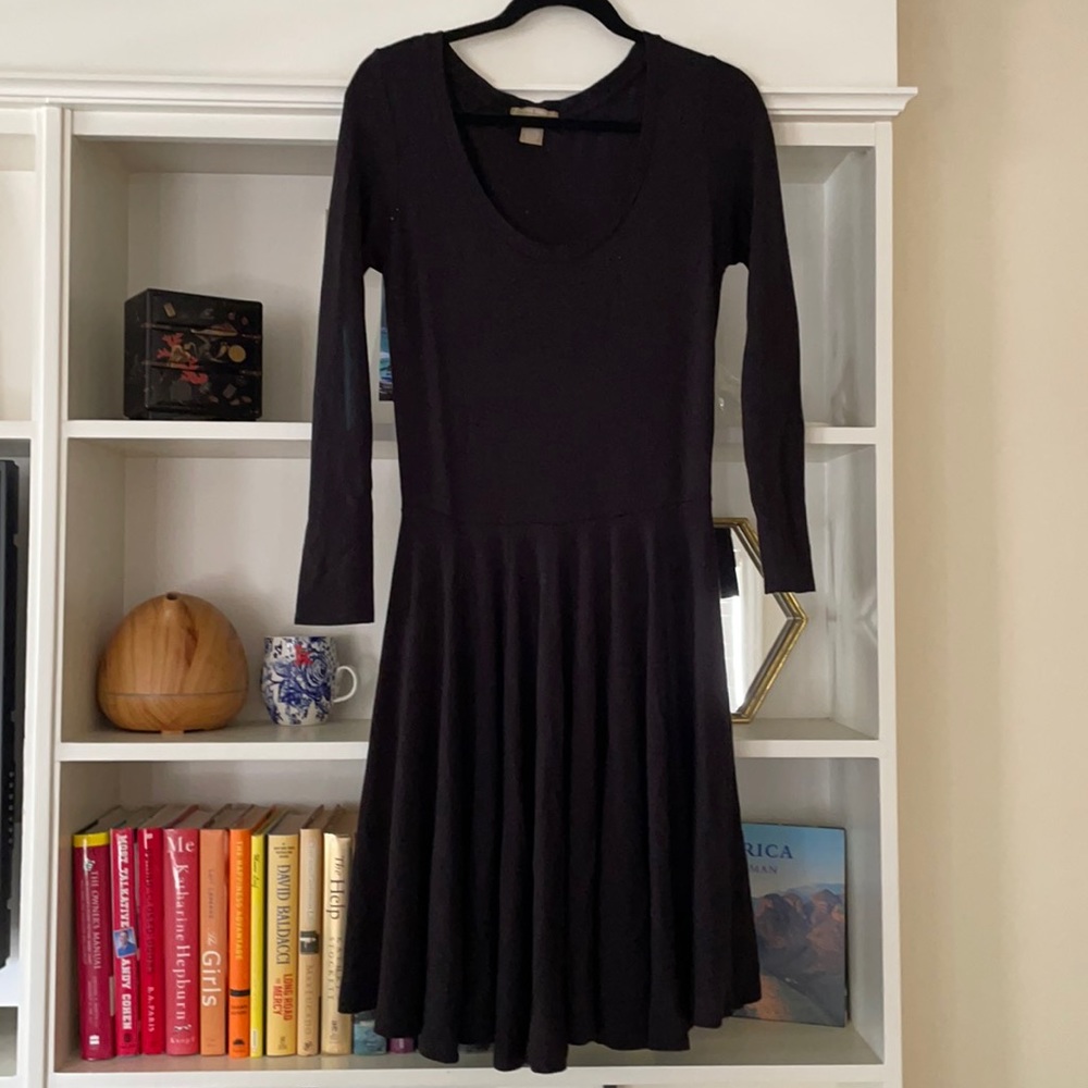 Black scoop neck dress with full skirt